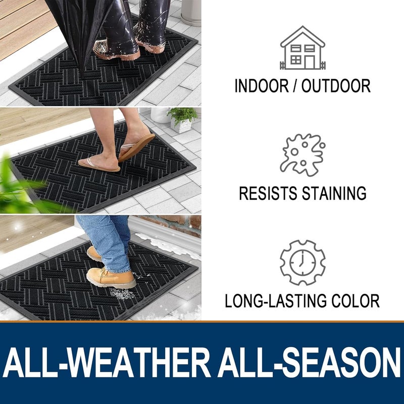 OLANLY Indoor Outdoor Mat, Sturdy Natural Rubber Floor Mat, Non Slip Low Profile Waterproof Doormat, and Stain Front Door Mats, Easy Clean Patio Entrance Mat, 30''x17'', Black - Image 4